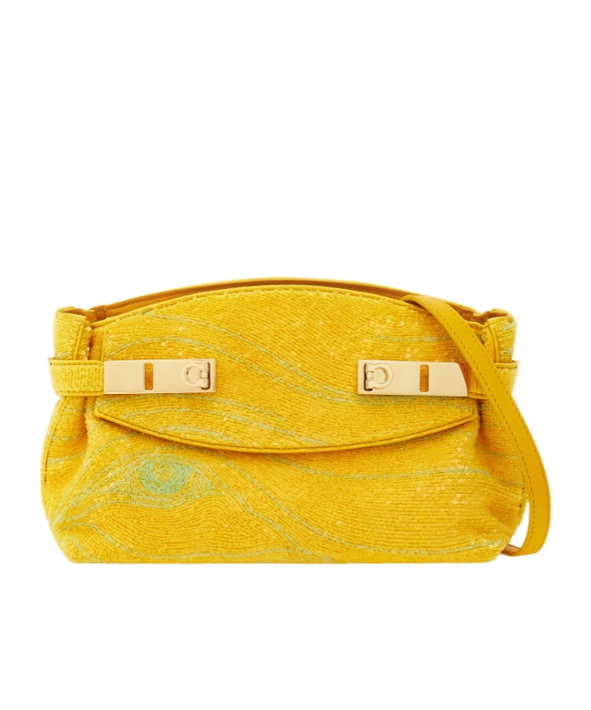 Ferragamo Hug Soft Crossbody Bag With Sequins (xs) In Yellow