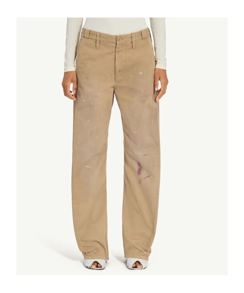 Mm6 Maison Margiela Mm6 By Maison Margiela Relaxed Fit Beige Bermudas With Artistic Distressing In Sand Beige