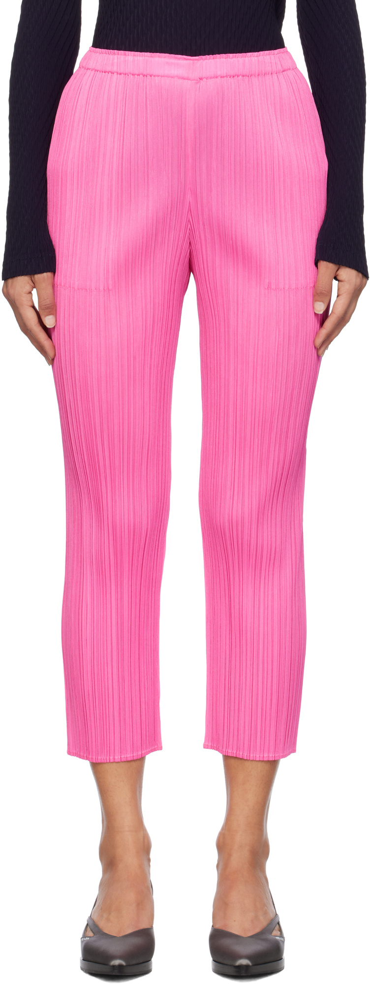 Shop Issey Miyake Elastic Waist Casual Pants In Pink