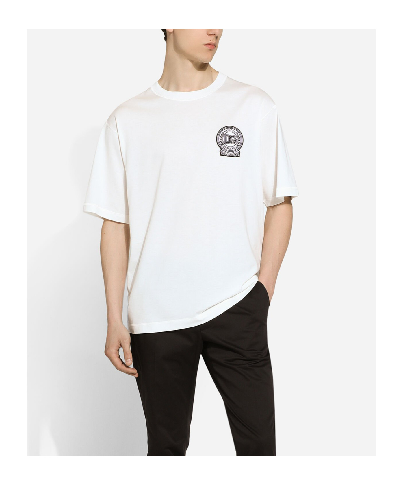 Dolce & Gabbana White T-shirt With Crew Neck And Printed Dg Logo On The Chest In White