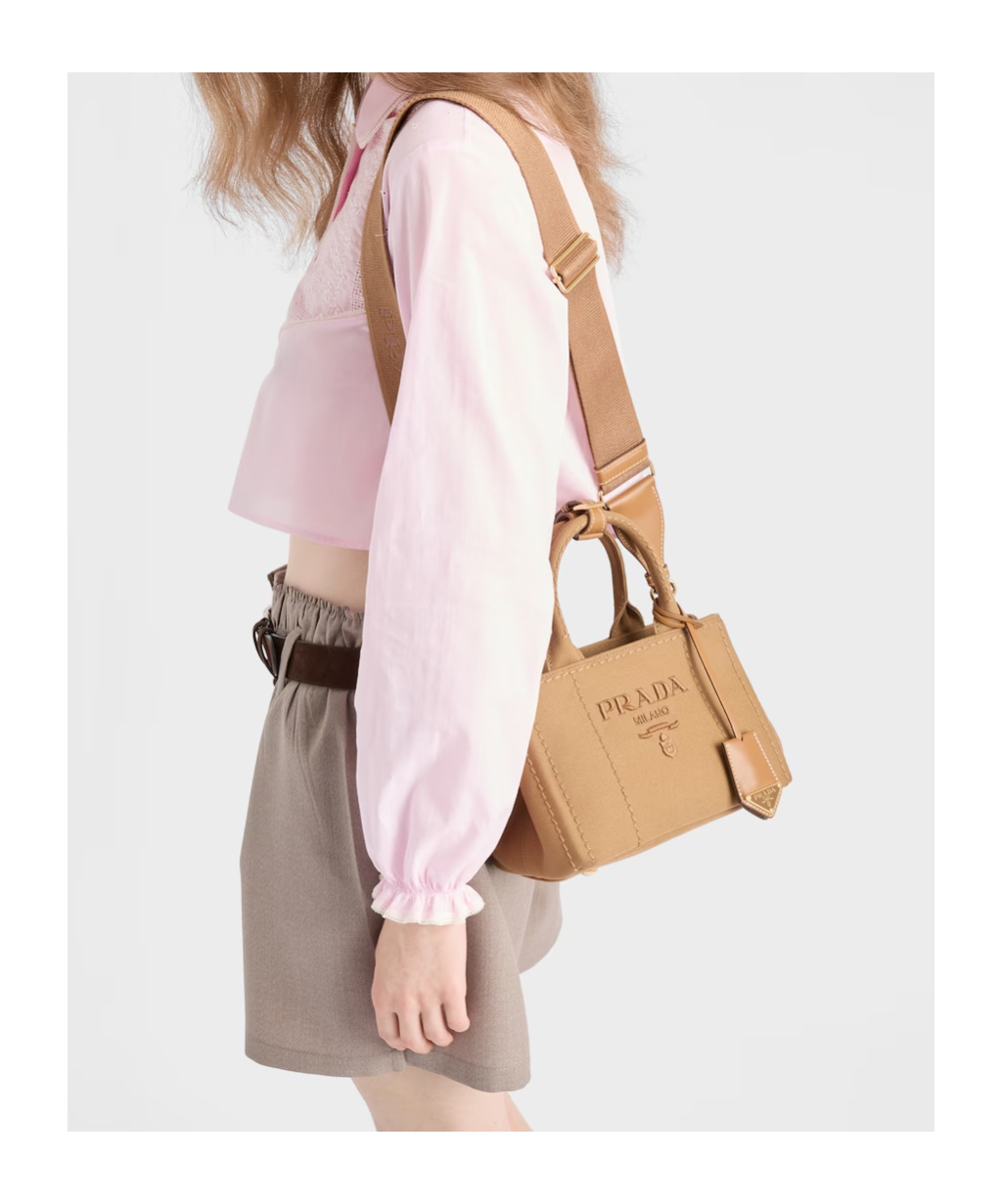 Prada Small Embroidered Cotton Canvas Shoulder Bag