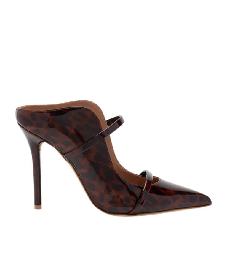 Malone Souliers Patent Leather Leopard Print Maureen Heeled Mules 100