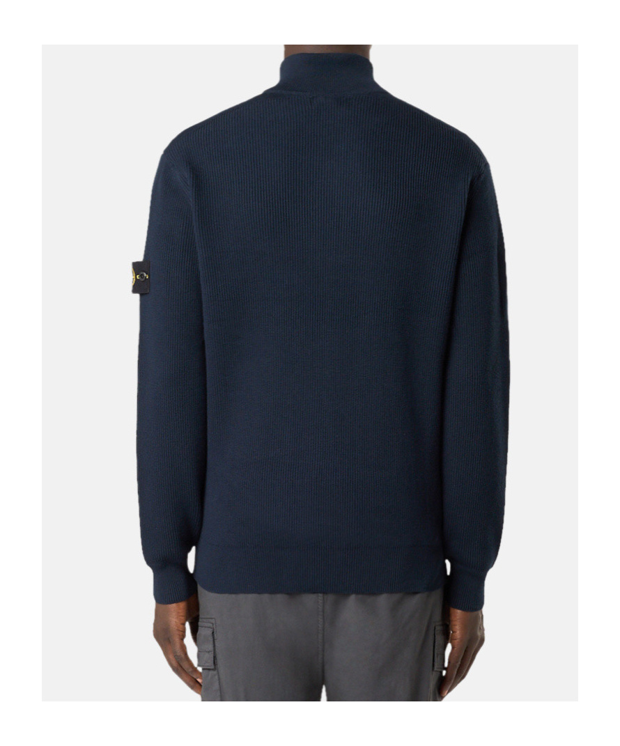 Stone Island Zip-front Wool Sweatshirt In Blue