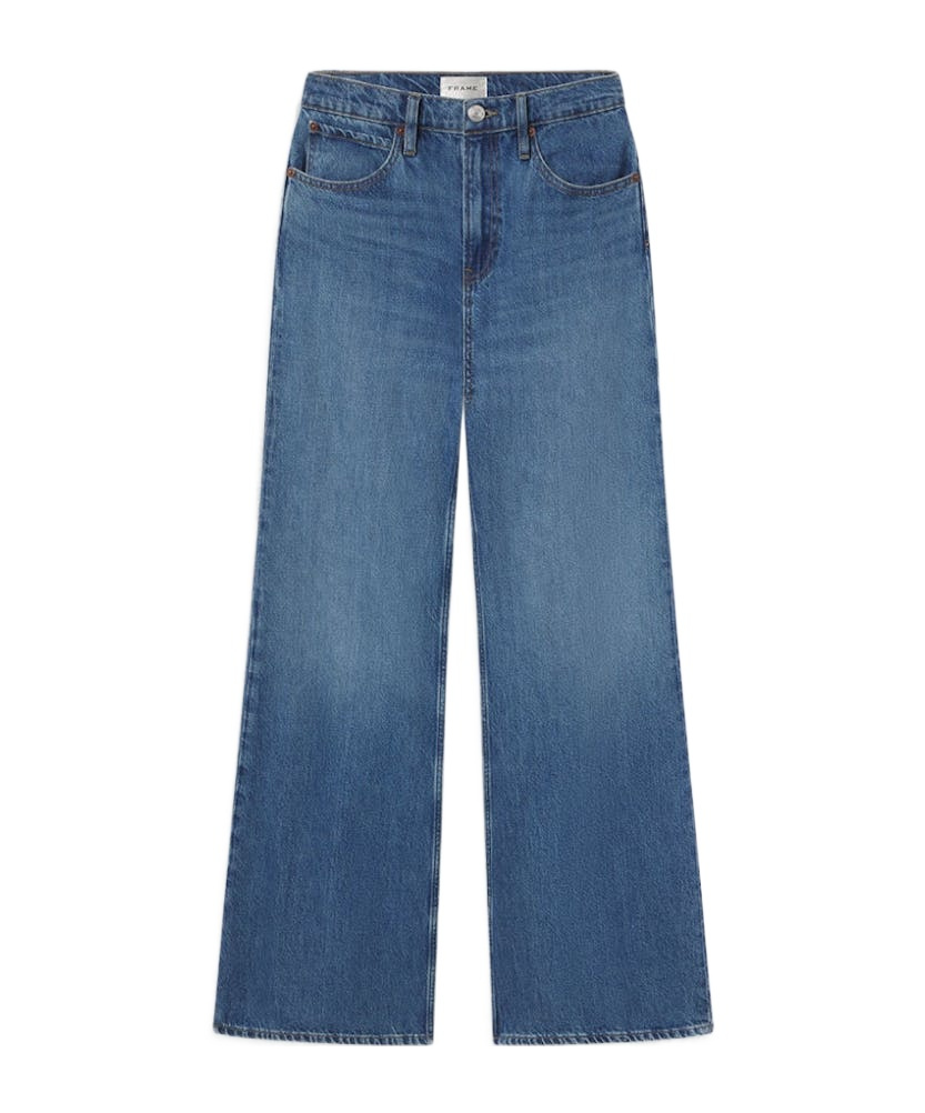 Frame Womens Tommy Drape Wide-leg Cotton-blend Jeans In Blue