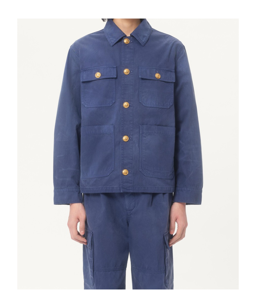 Valentino Gold-button Flap-pocket Jacket In Blue