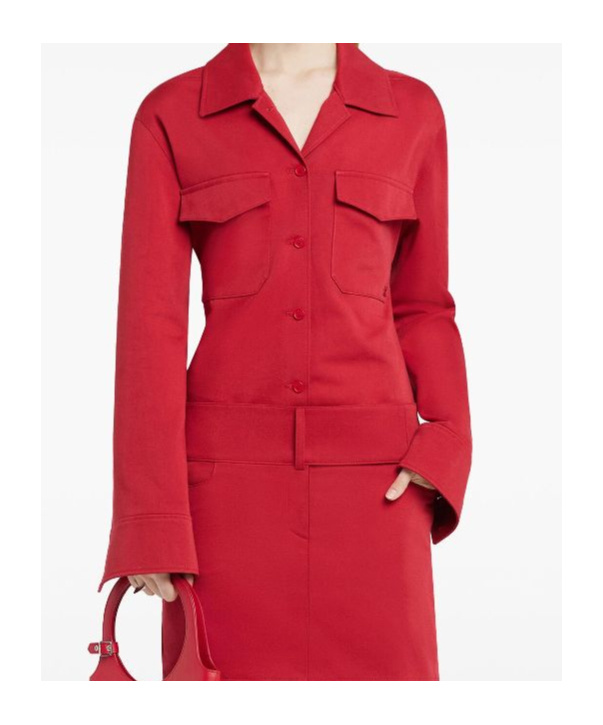 Courrèges Cotton Shirt With Long Sleeves And Collared Neck In Red