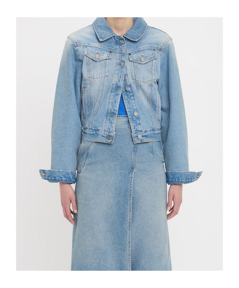 Victoria Beckham Long-sleeved Denim Coat In Blue
