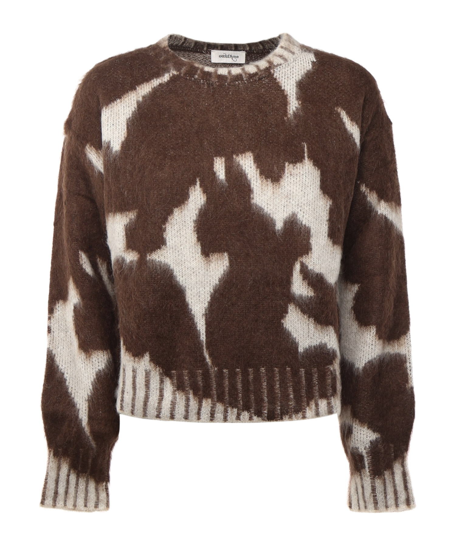 Ottod'ame Crew Neck Long Sleeve Sweater In Brown