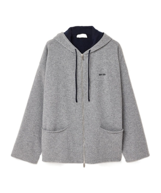Miu Miu Cashmere Cardigan Hoodie In Gray