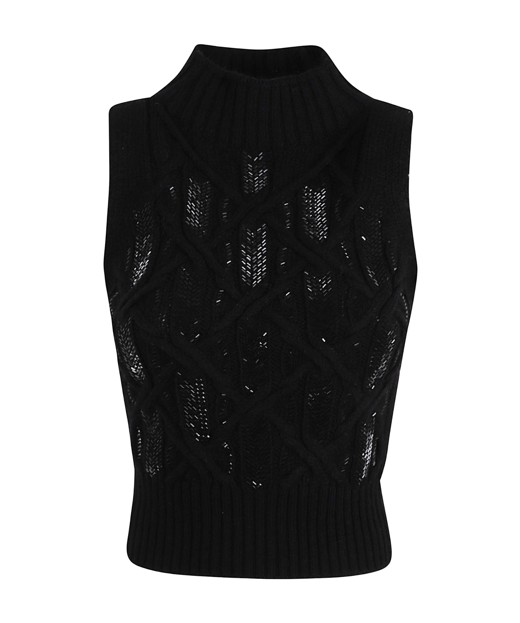 Ermanno Scervino Cropped Sleek Knitted Top With High Neck In Black