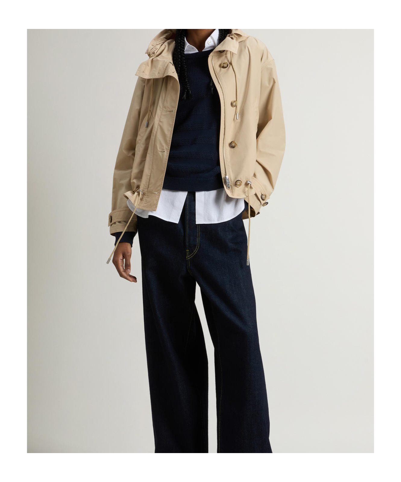 Woolrich Hooded Parka Coat Adjustable Cuffs Hem In Neutral