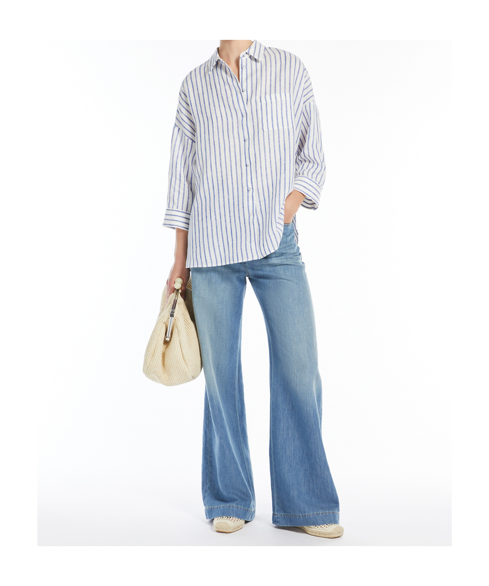 Weekend Max Mara Light Blue Linen Stripe Shirt In White