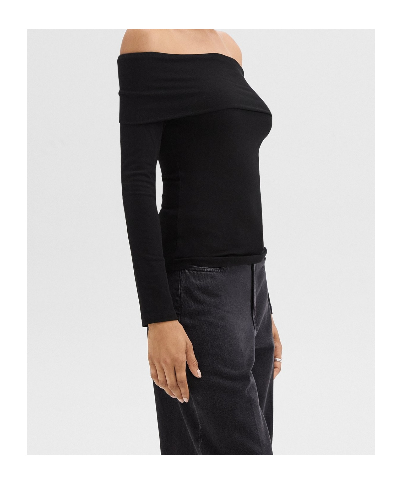 Theory Off-the-shoulder Top In Ribbed Viscose In Black