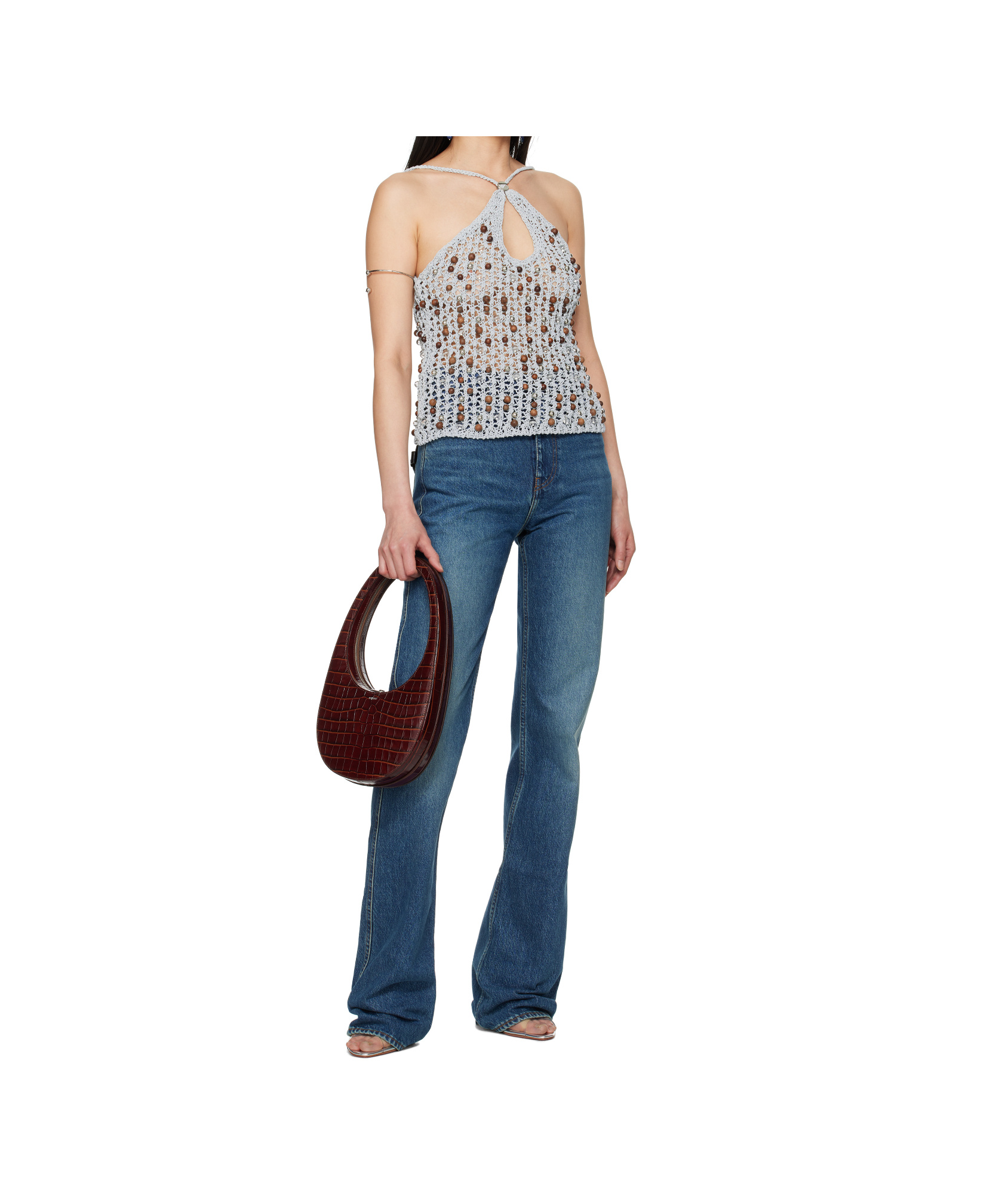 Coperni Gray Beaded Knitted Tank Top In Grey