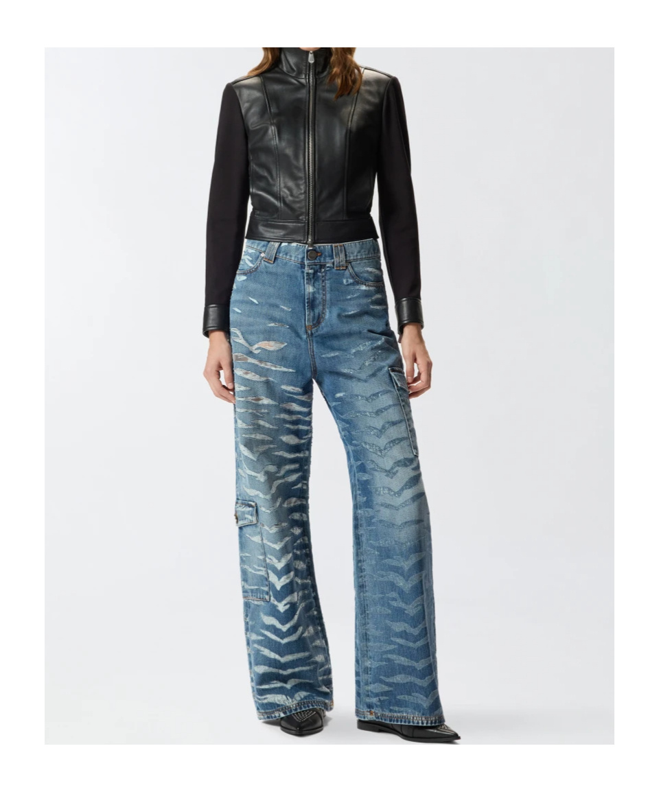 Pinko Wide-leg Zebra-print Jeans In Blue