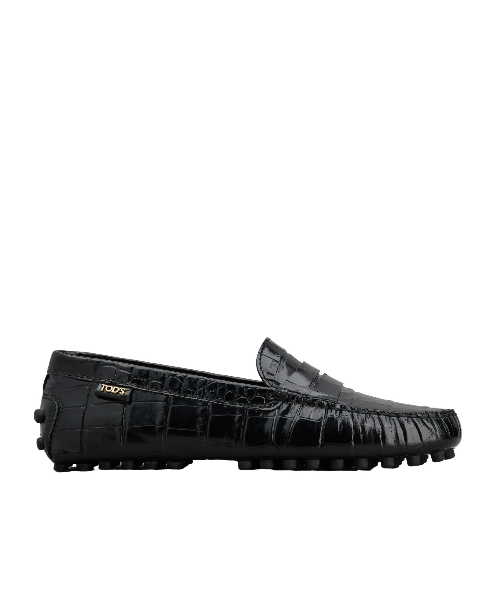 Tod's Crocodile Effect Leather Loafers With Rubber Sole In Black