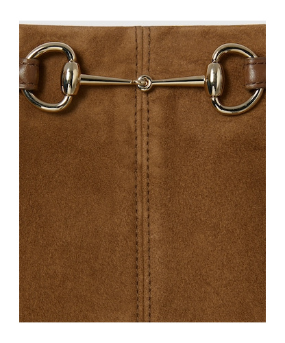 Gucci Women Suede Skirt With Horsebit Detail In Brown