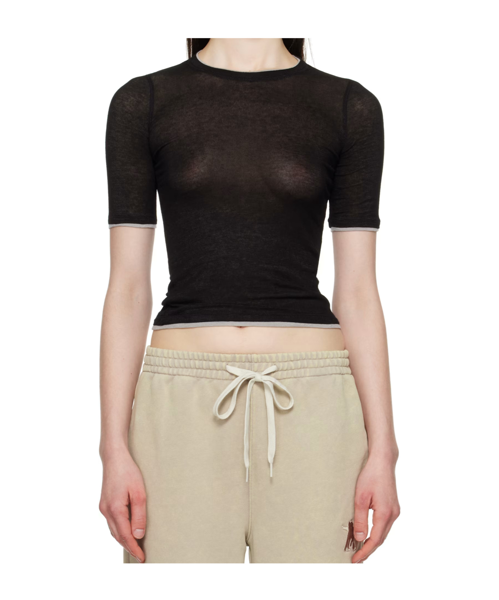 Open Yy Contrast Edge T-shirt In Black