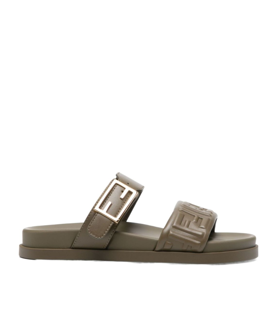 Fendi Buckle Embossed-ff Sandals In Green