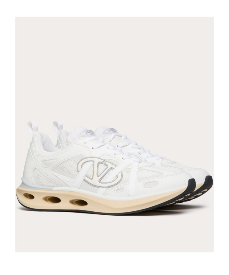 Valentino White Leather And Fabric Vlogo Easyjog Sneakers In White