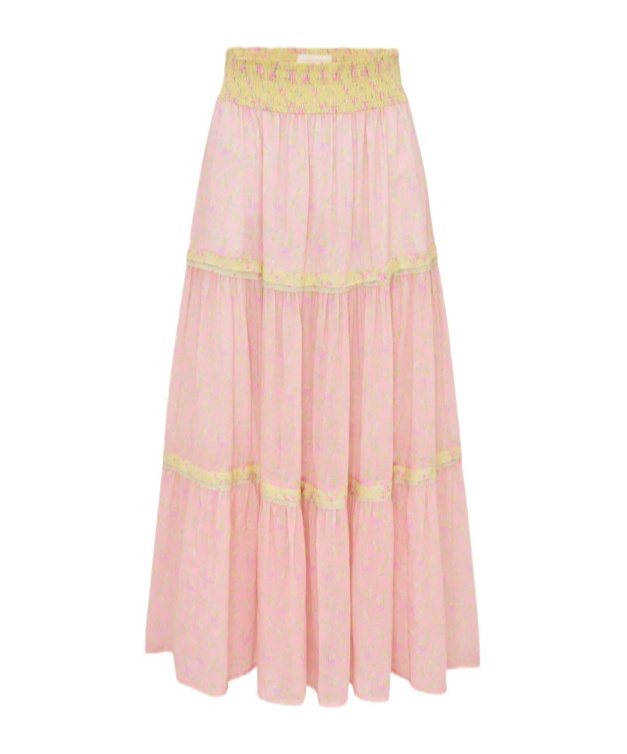 Loveshackfancy Phia Cotton Mixed Print Maxi Skirt In Taffy Twist