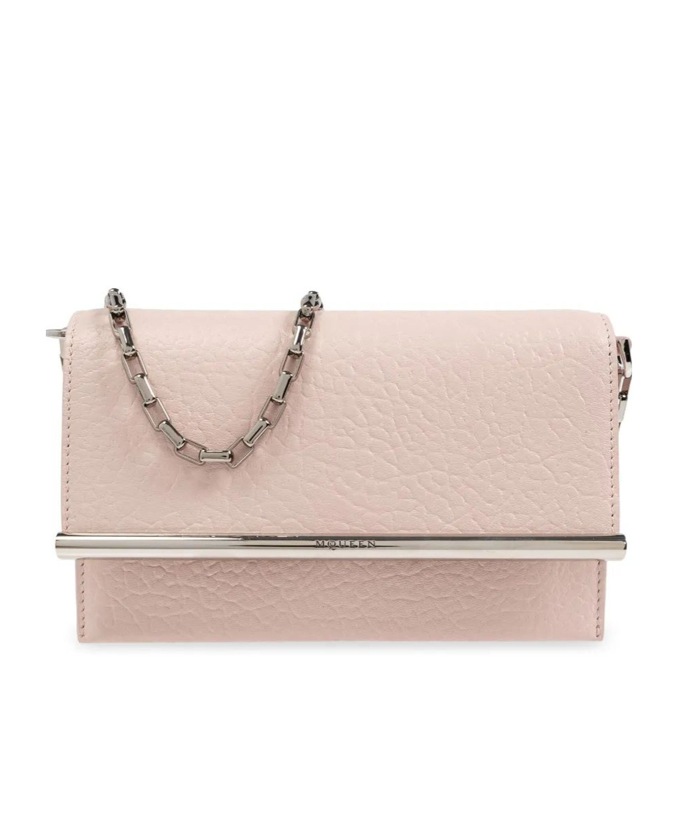 Alexander Mcqueen Lambskin Crossbody Bag With Metal Bar Accent In Nude