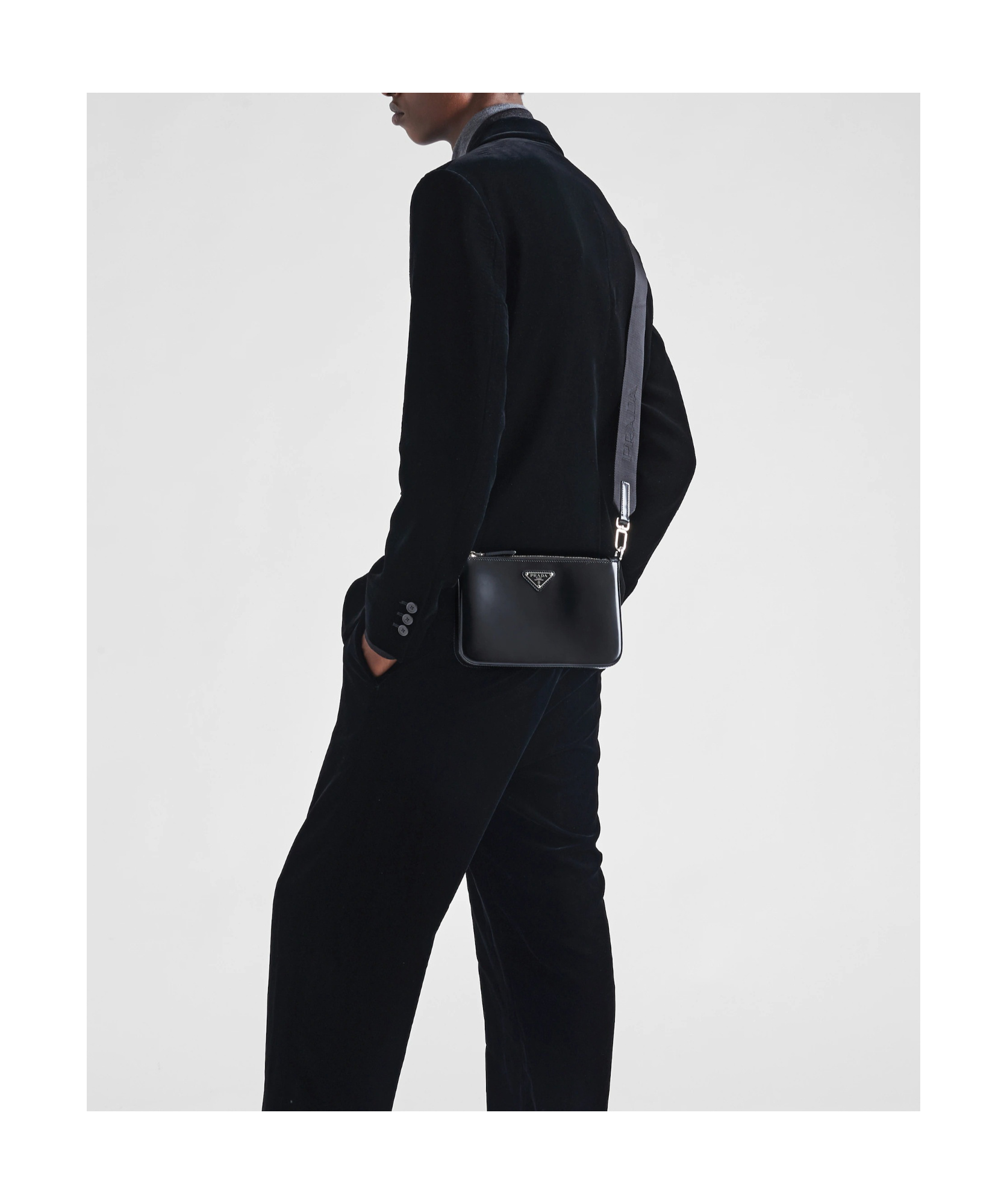 Prada Leather Crossbody Bag With Adjustable Shoulder Strap In Black