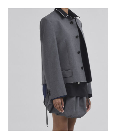 Marni Felt-trimmed Frayed Embroidered Wool Jacket In Gray