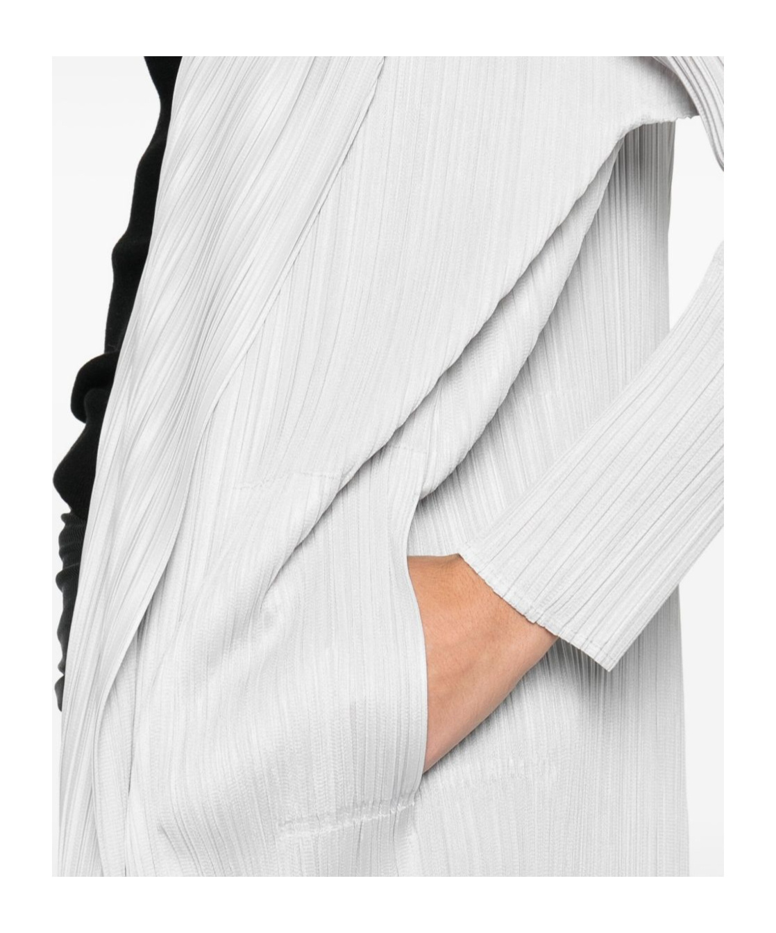 Issey Miyake Pleats Please  Pleated Long Cardigan In White