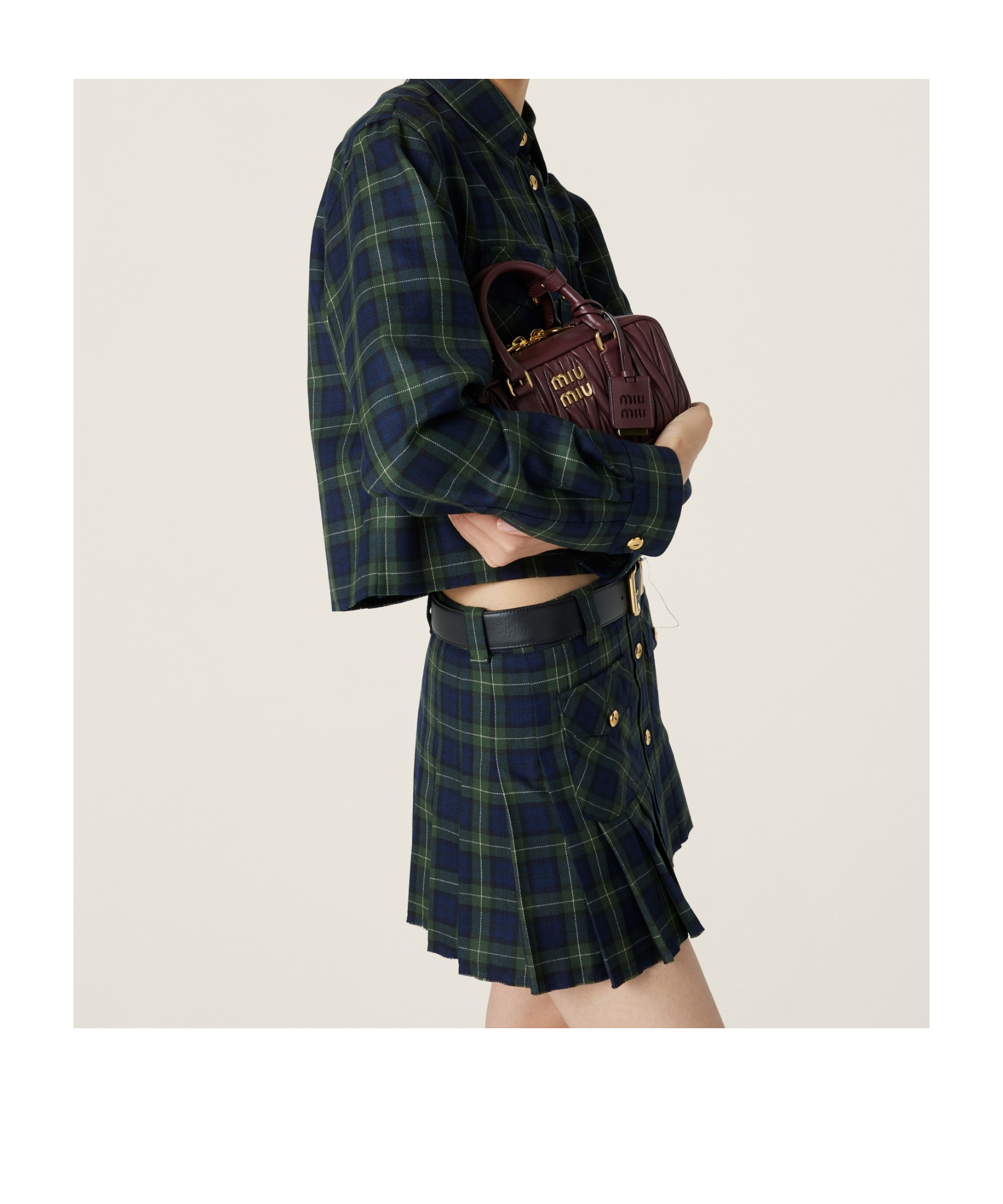 Shop Miu Miu Pleated Tartan Miniskirt In Black