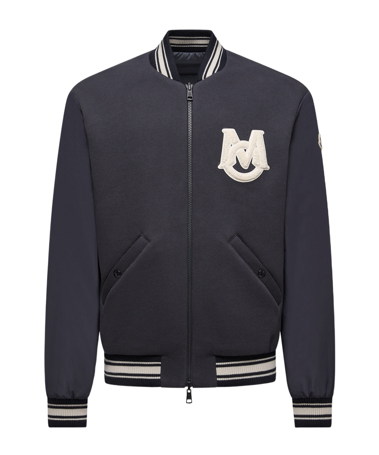 Moncler Ribbed Collar With Striped Details Jacket In Blue