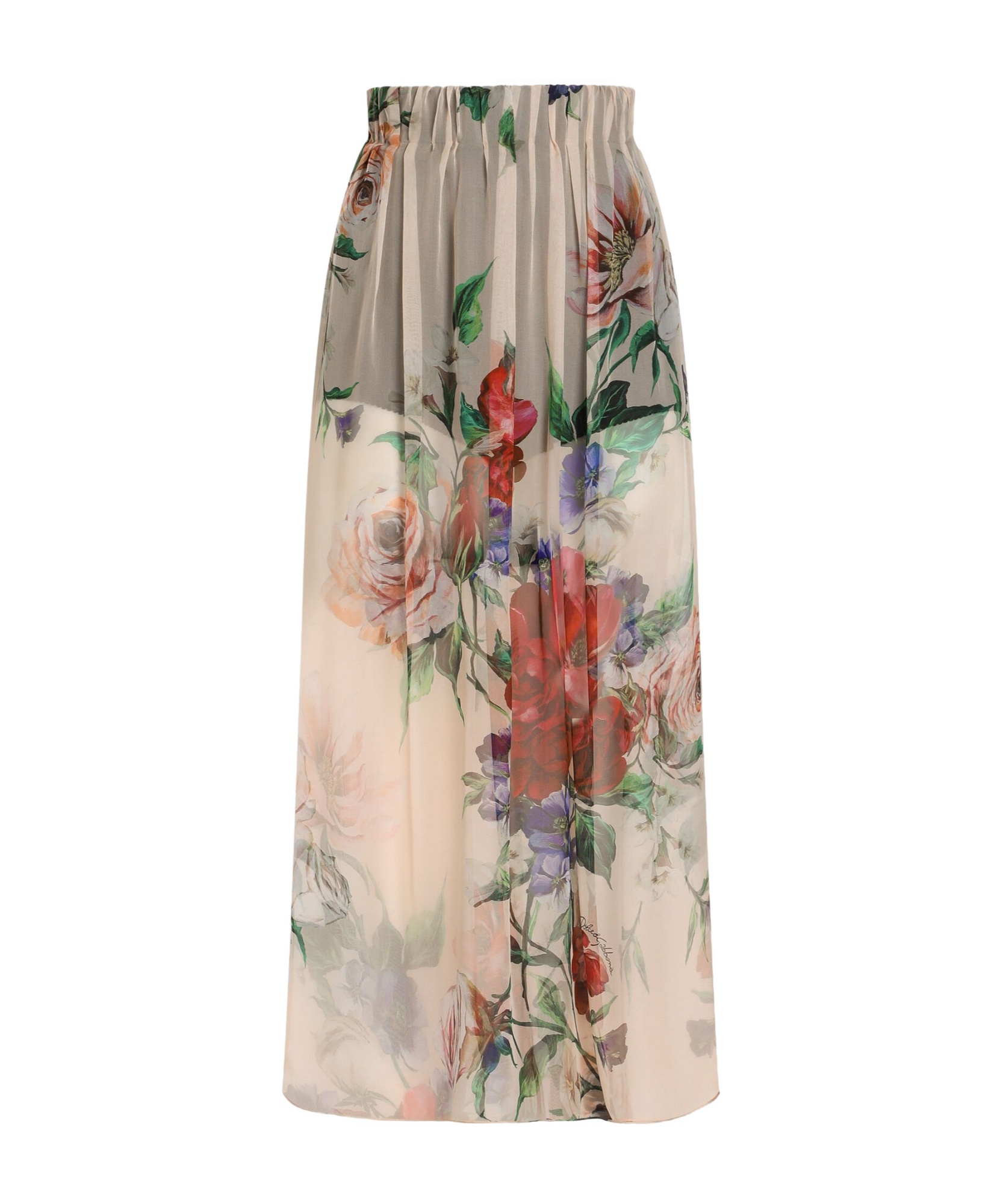 Dolce & Gabbana Pleated Floral Midi Skirt With Elasticated Waist In Nude