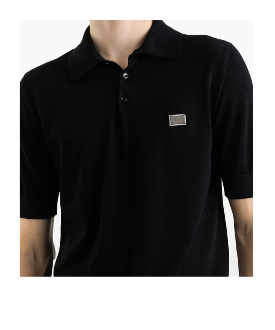 Dolce & Gabbana Dark Gray Logo Plaque Cotton Men Polo Shirt T-shirt In Black