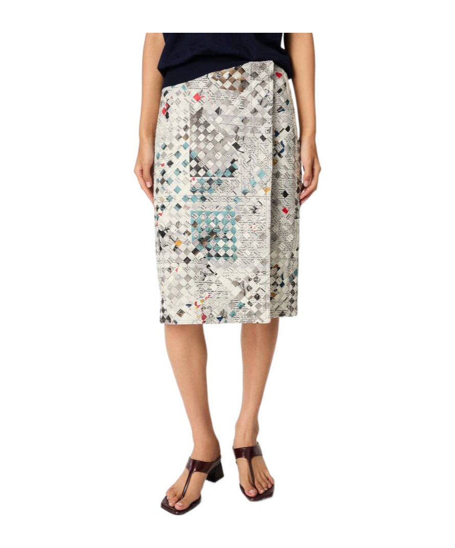 Bottega Veneta Printed Woven Leather Skirt In Light Gray/black