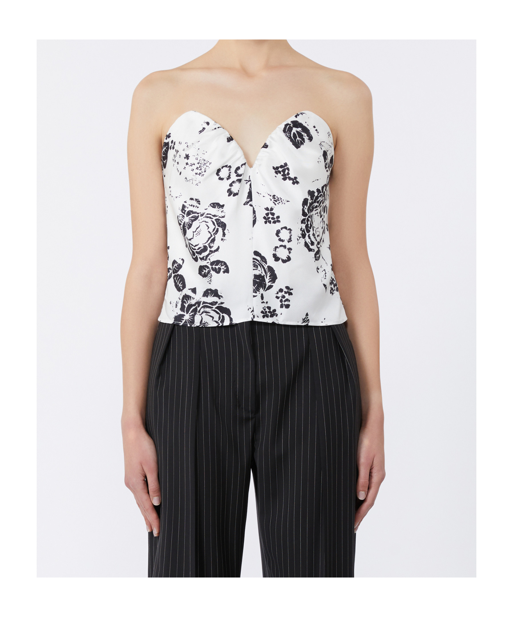 Max Mara Printed Silk Corset Top In White