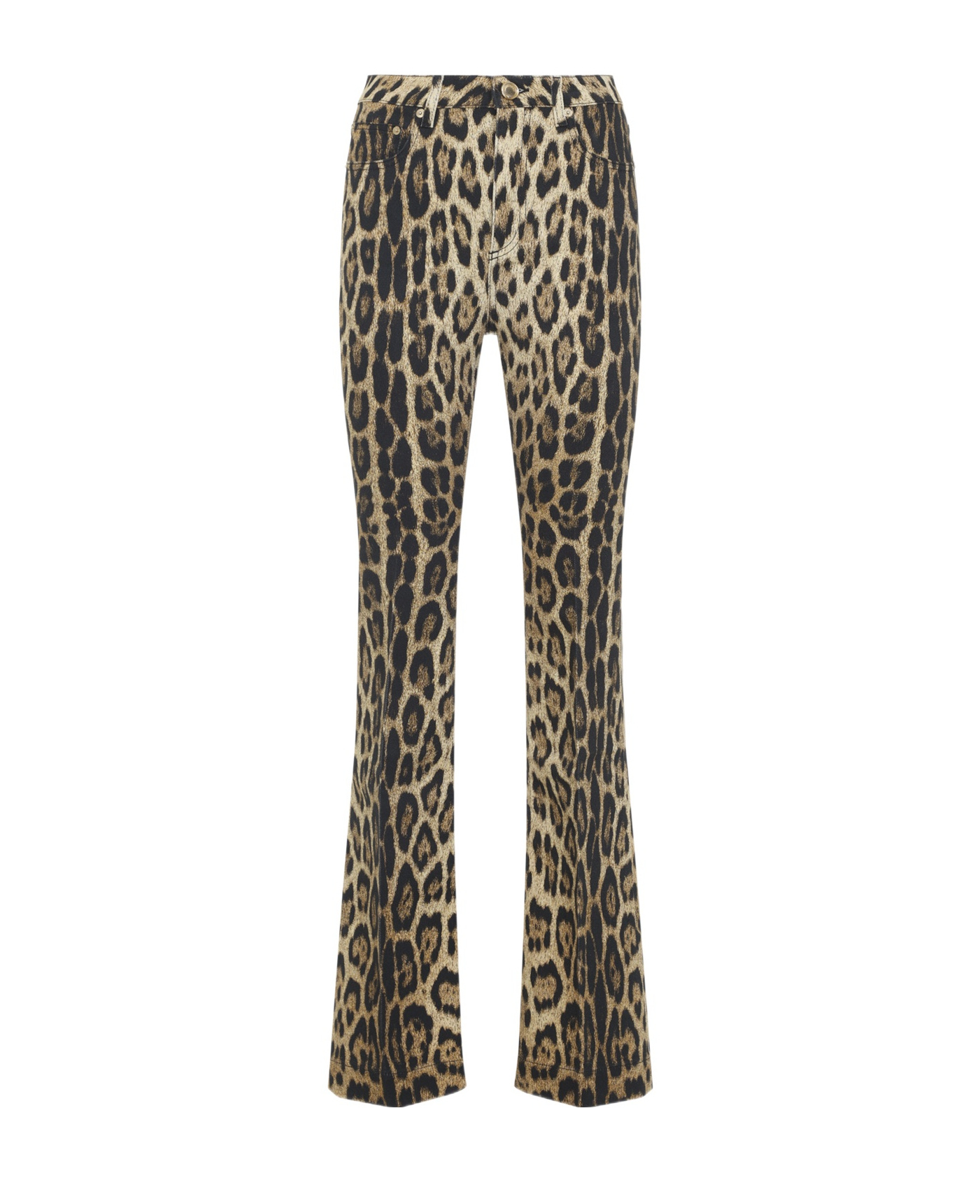 Roberto Cavalli Jaguar-print Flared Jeans In Brown