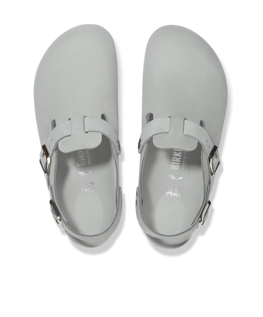 Birkenstock 'tokio' Light Blue Mules With Buckles On The Front And Back In Gray