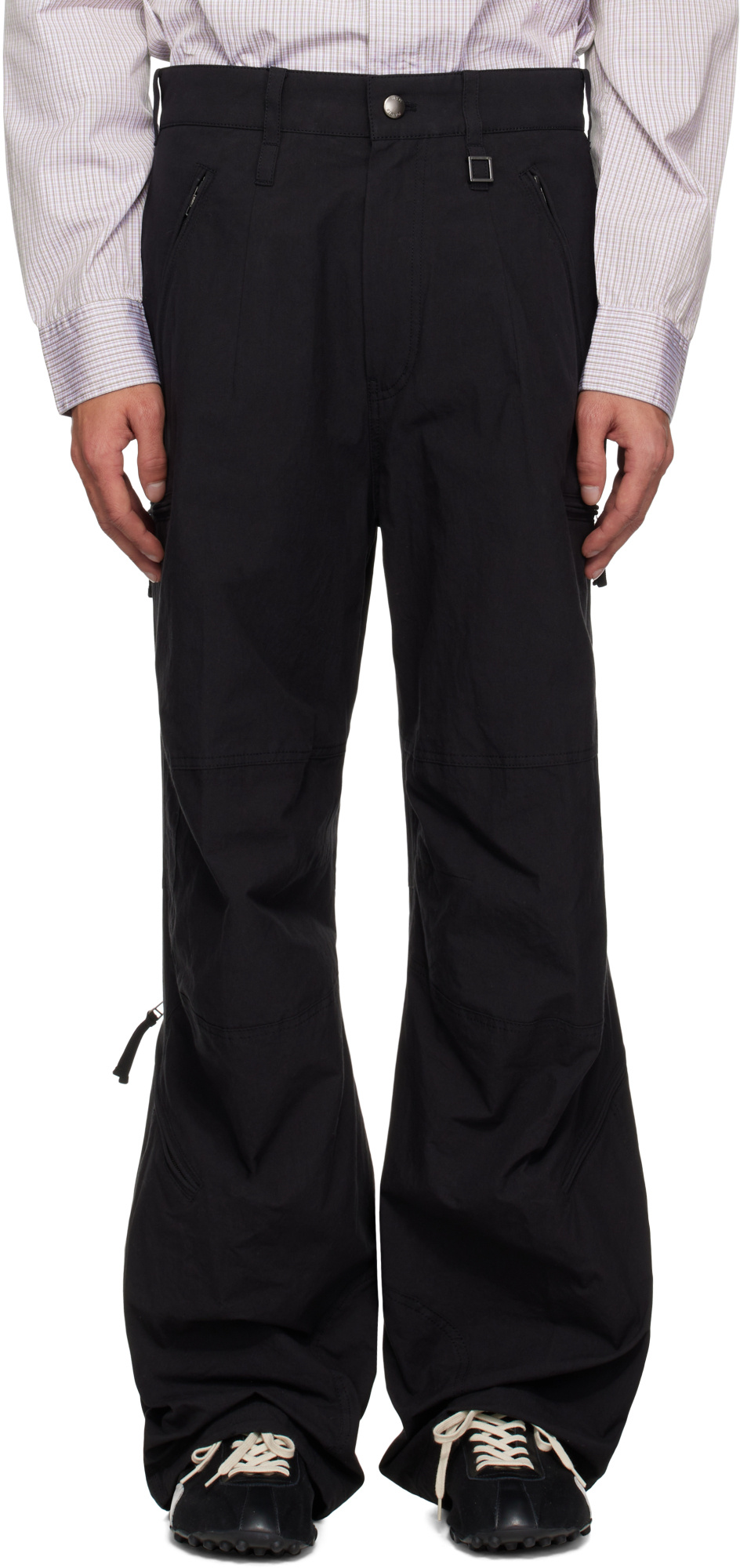 Wooyoungmi Black Cotton Parachute Trousers In Black