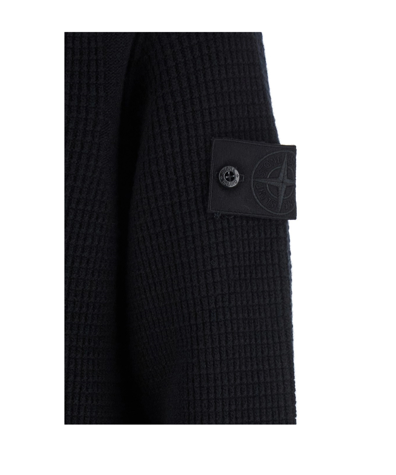 Stone Island Blue Cardigan With High Neck And Logo Patch On The Sleeve In Cotton Man In Black