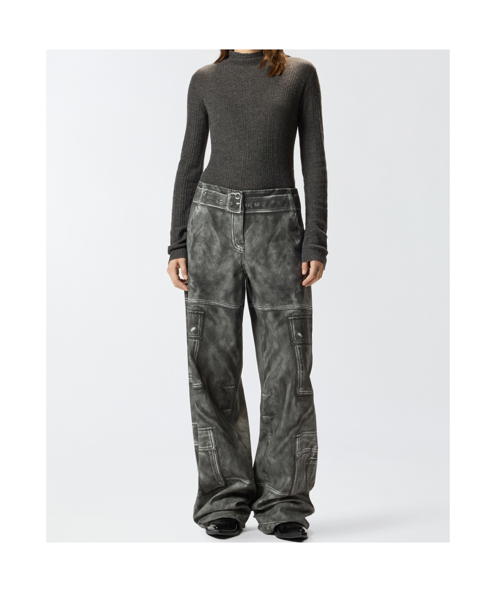 Pinko Wide-leg Trousers With Leather-effect Print In Gray