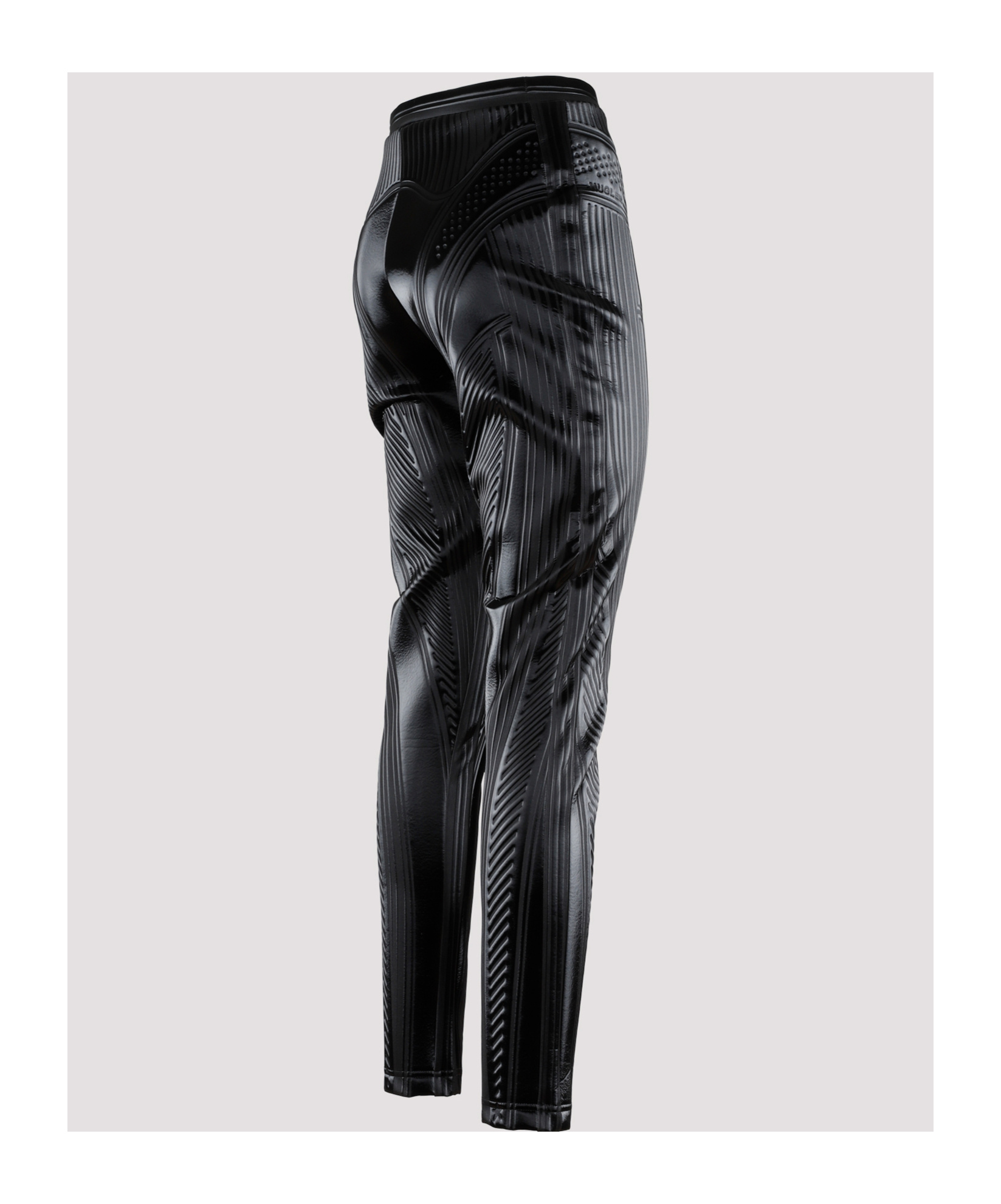 Mugler Stripe-embossed High-waisted Leggings In Black
