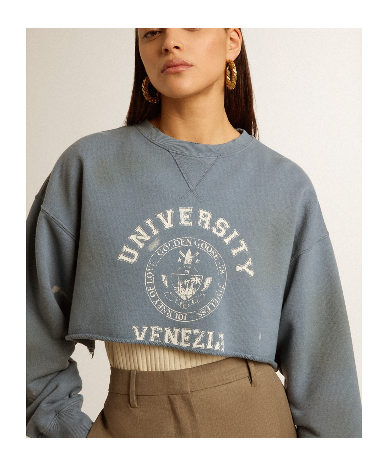 Golden Goose Journey Cropped Crewneck Sweatshirt In Gray