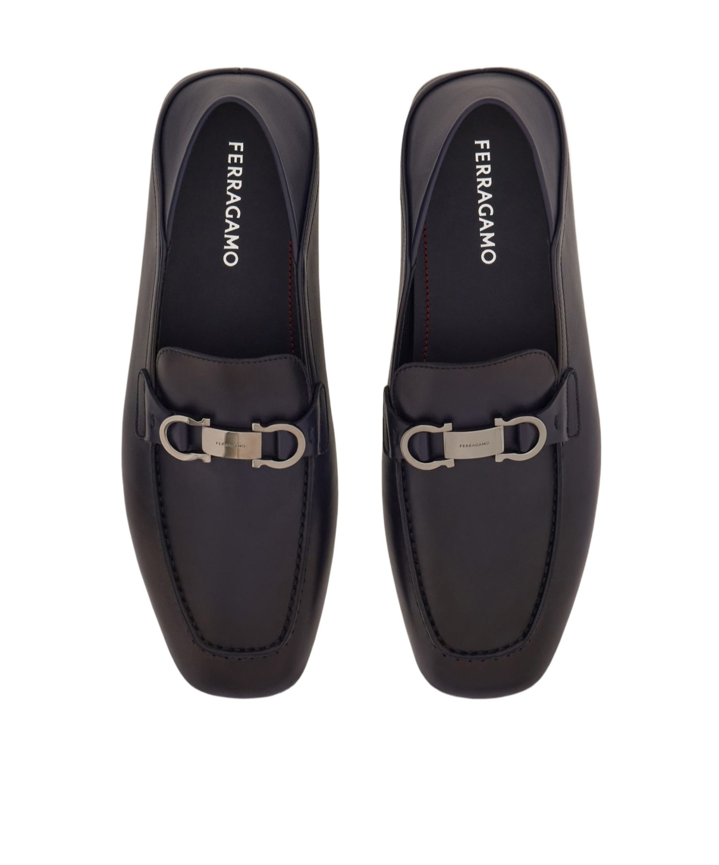 Ferragamo Gancini Leather Loafers In Navy Blue
