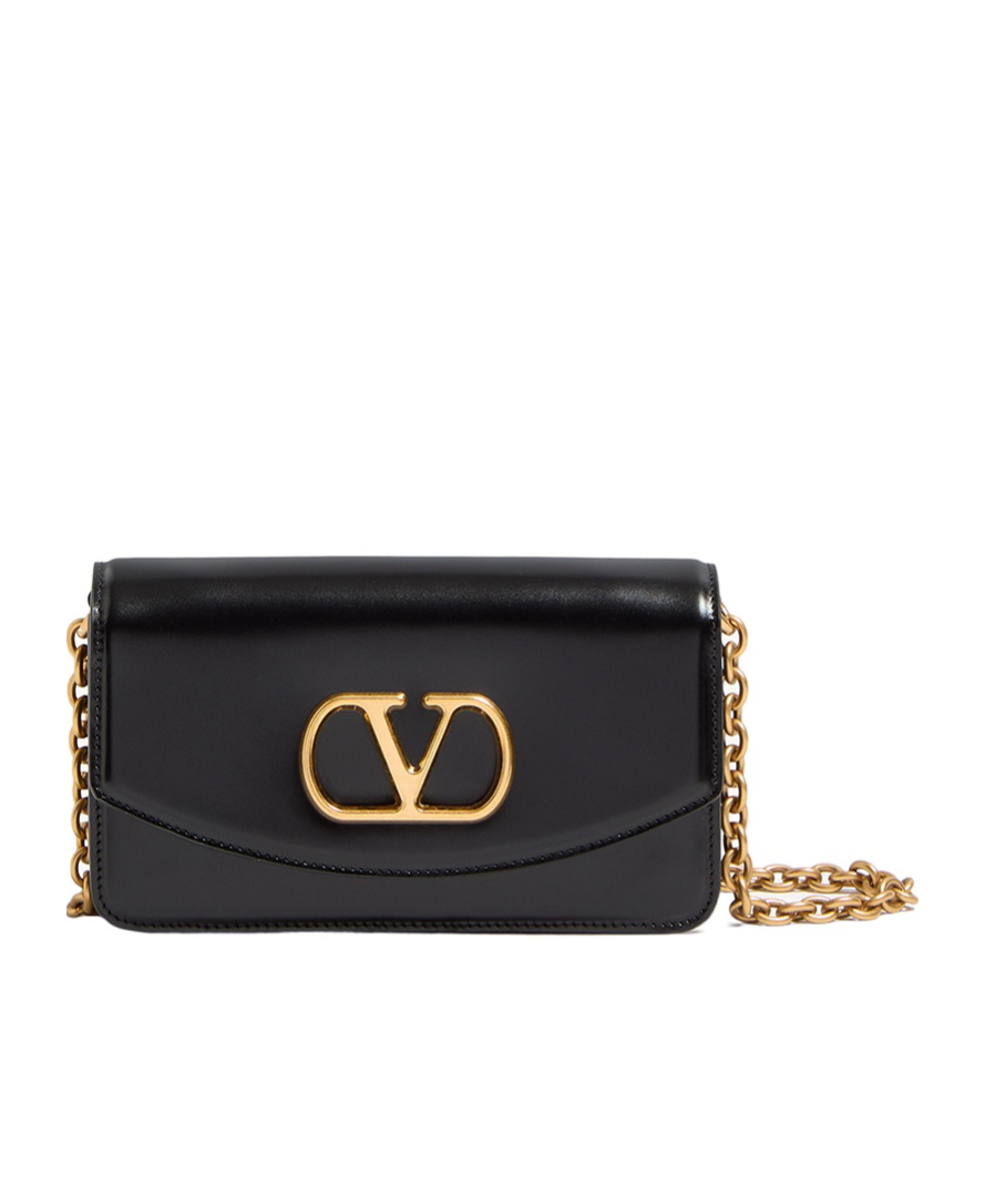 Valentino Garavani Garavani Vain Clutch Bag In Shiny Calfskin Woman Black Uni In Black