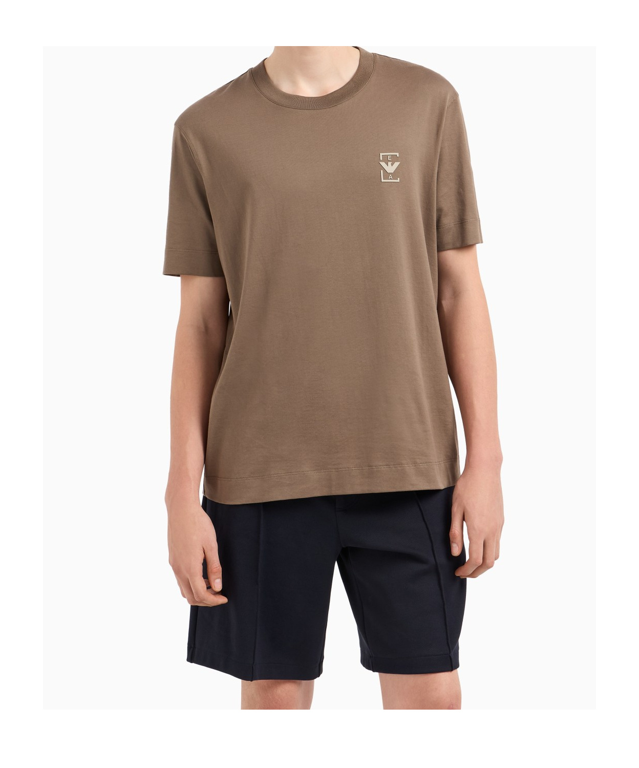 Emporio Armani Jersey T-shirt With Rubberised Logo Print In Brown