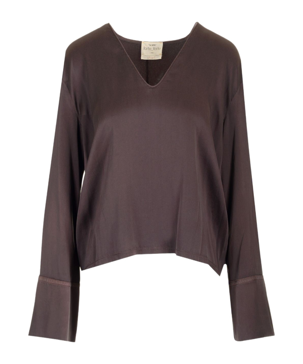 FORTE FORTE SILK SATIN LONG-SLEEVE TOP