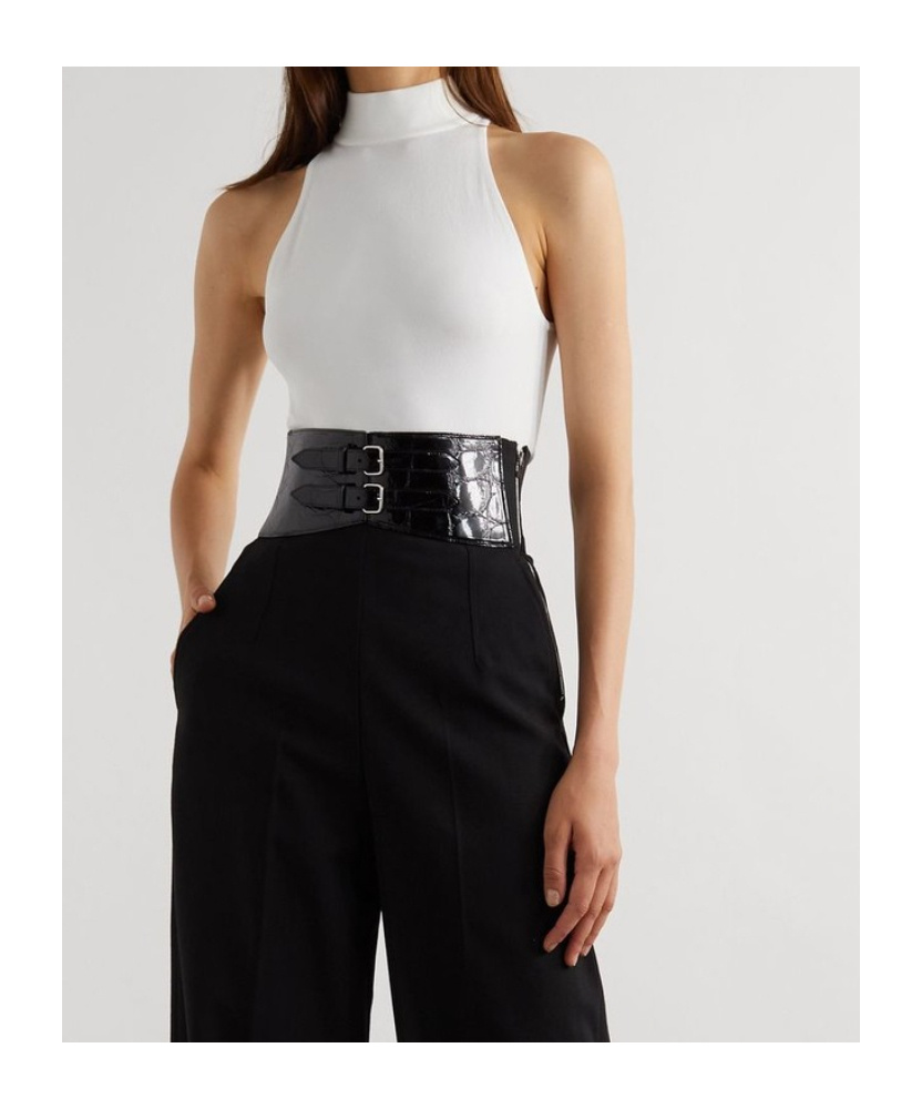 Alaïa Archetypes Stretch-crepe Mock-neck Bodysuit In White