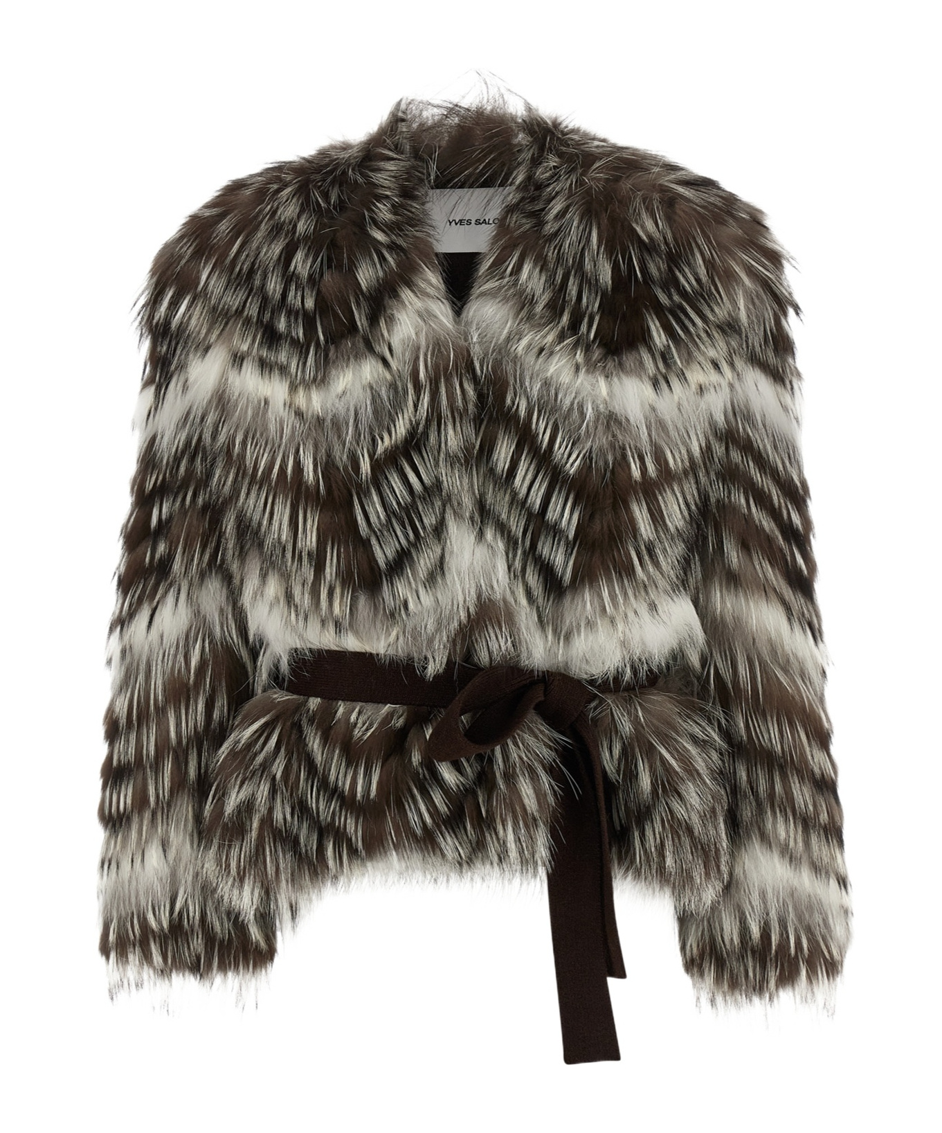 Yves Salomon Textured Faux Fur Jacket Belted In Gray