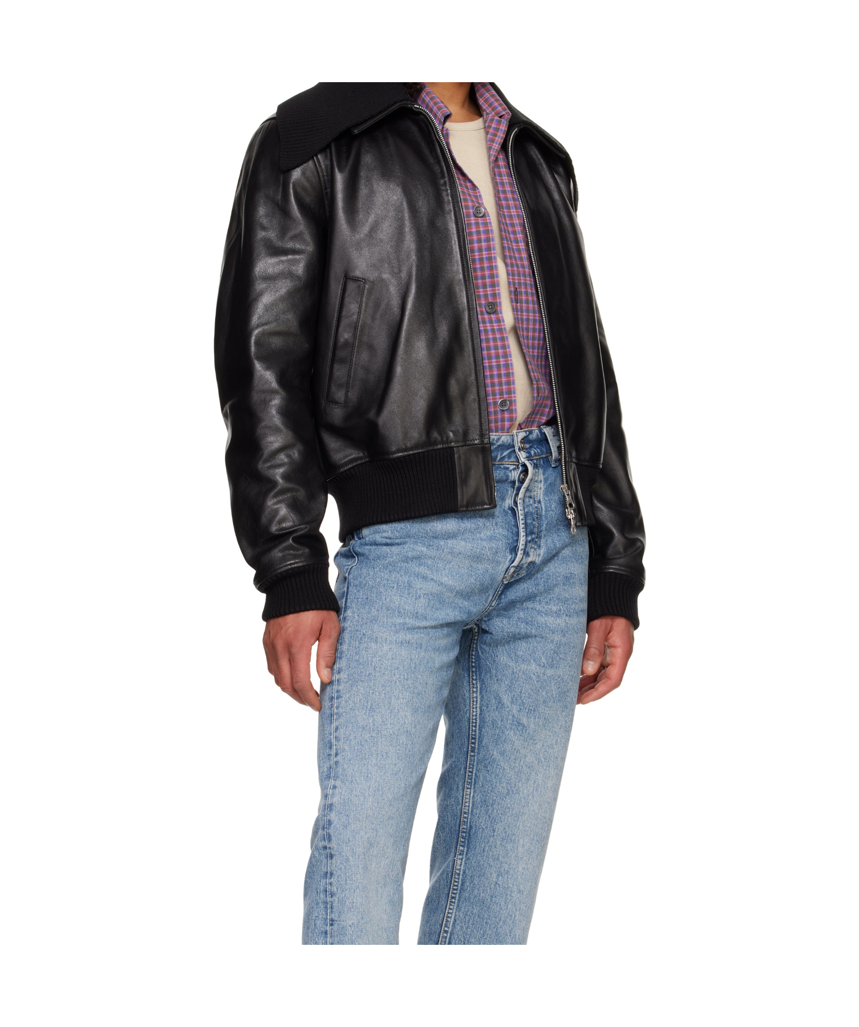 Our Legacy Bomber Jacket Leather Large Collar In Black