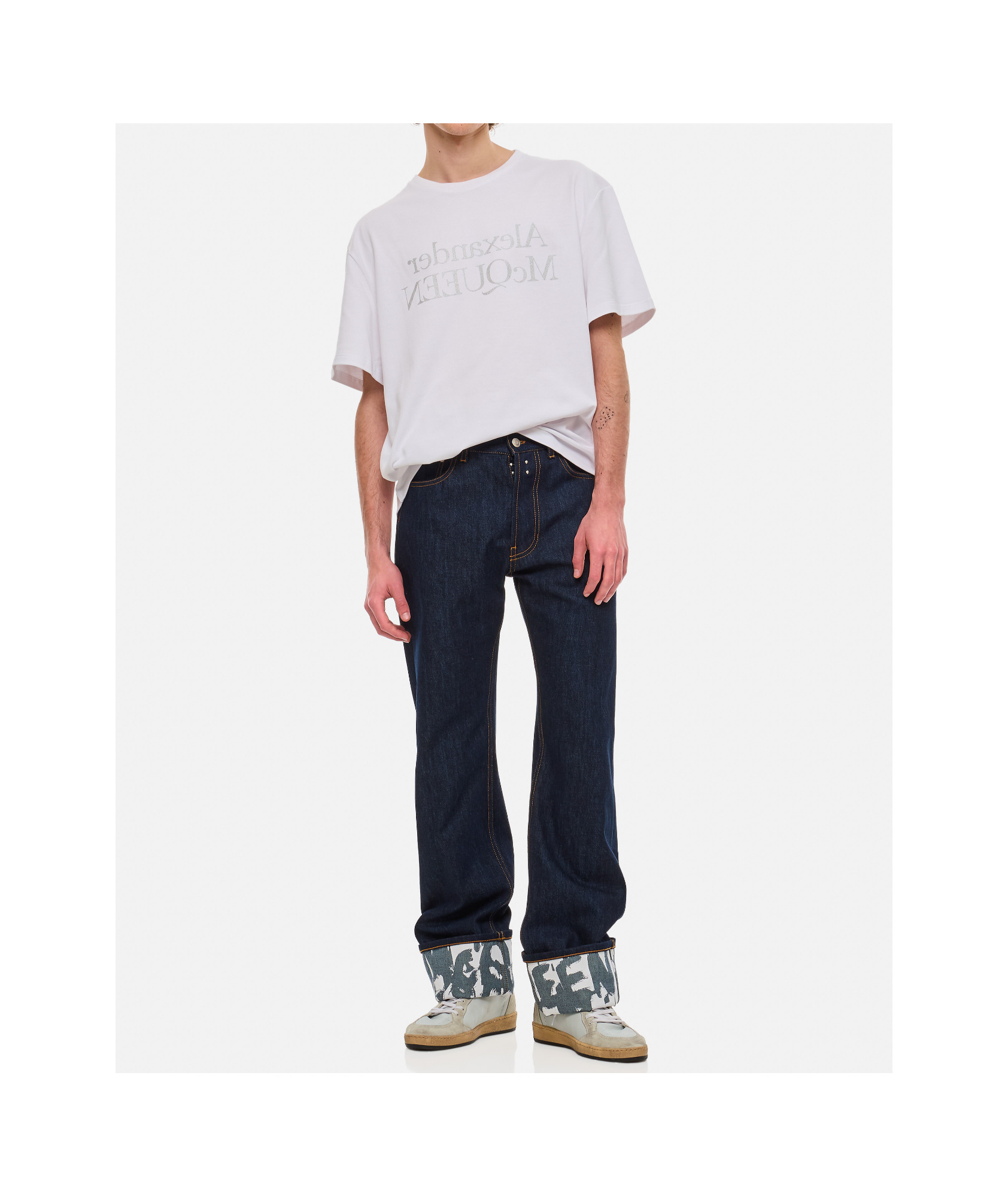 Alexander Mcqueen Mens Indigo Turn-up Folded-hem Regular-fit Jeans In Black